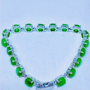 Vintage Green Jade Bracelet Silver Women's